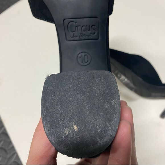 Circus Sam Edelman Black faux suede goth round toe Mary Jane pumps block heel 10 - Picture 8 of 11
